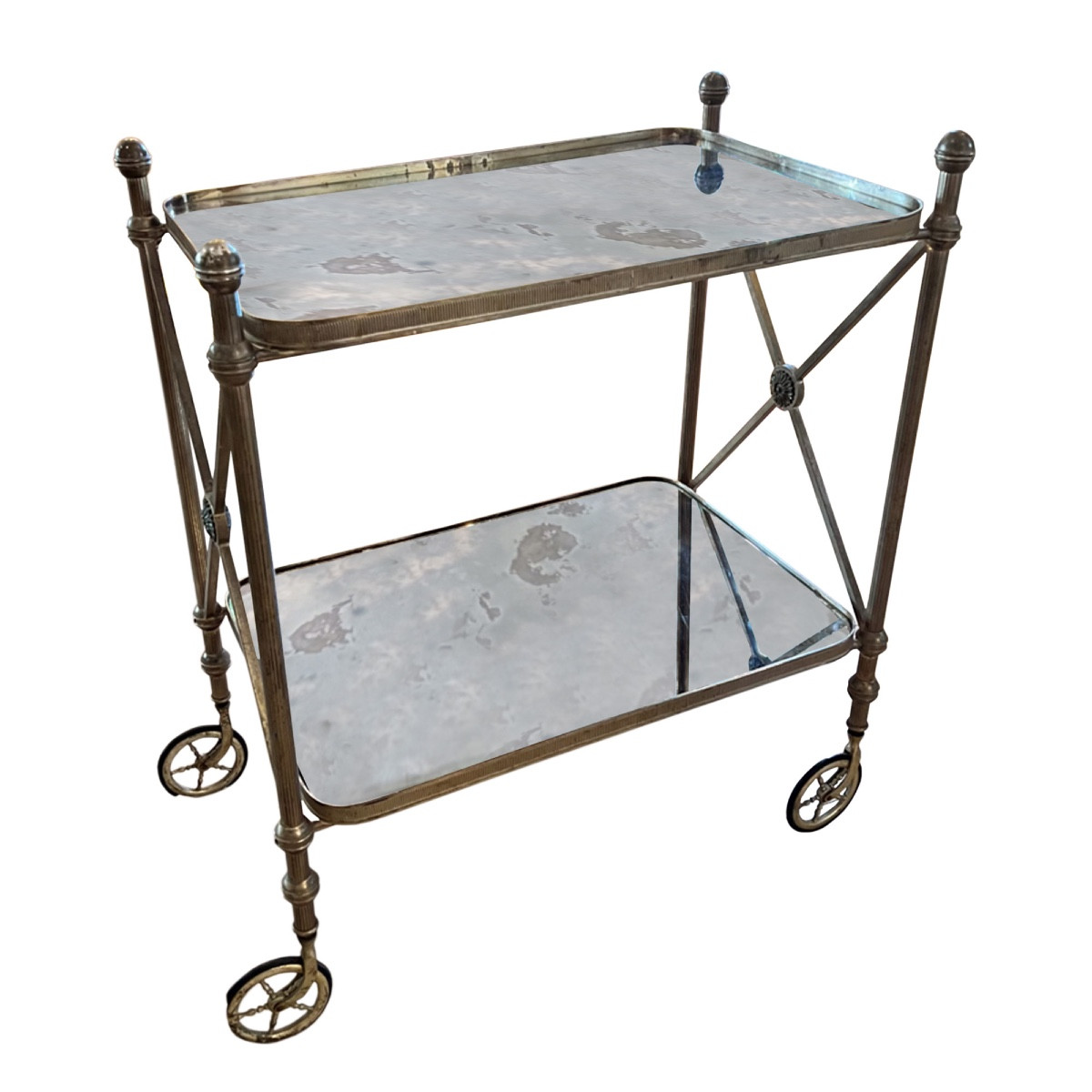 Large Mid-century French Bar Cart With Eglomise Glass