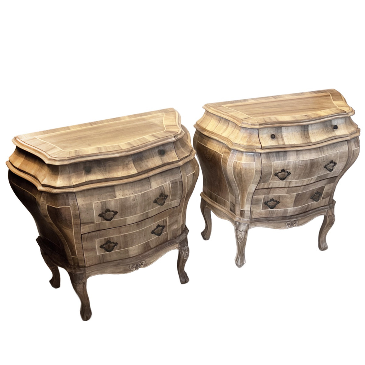 Pair Of 18th Century Italian Style Bombe Commodes-photo-2