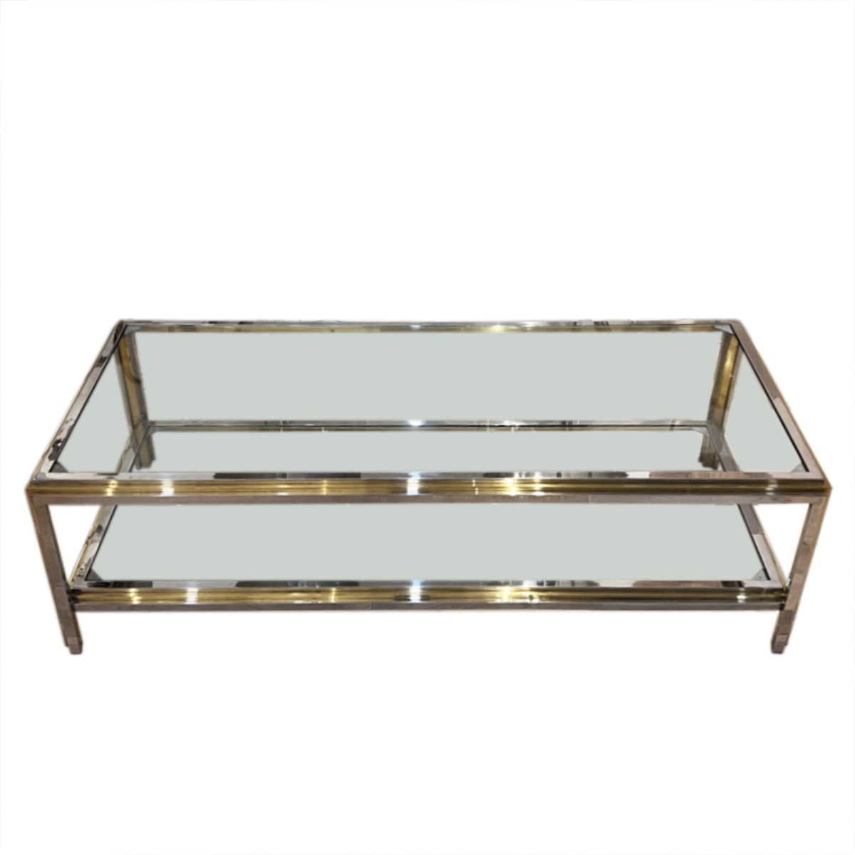 Table basse italienne vintage en chrome et laiton-photo-4