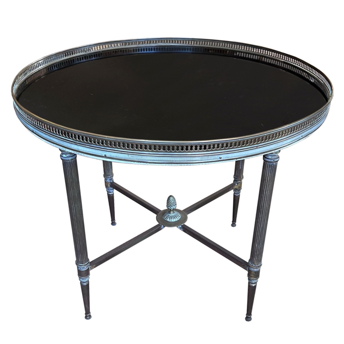 Round Side Table In Brass And Black Glass, Maison Jansen Style, 1960s, France-photo-1