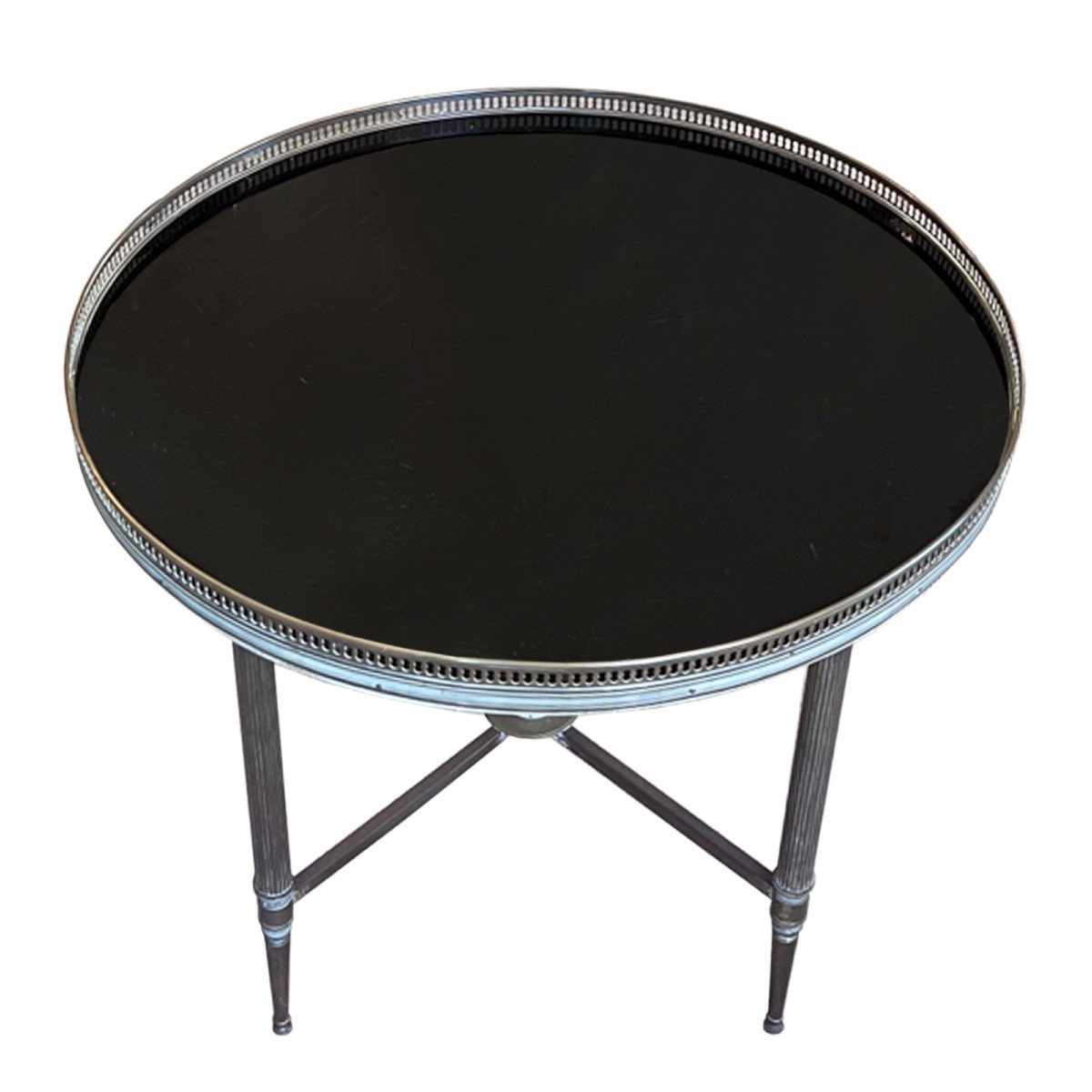 Round Side Table In Brass And Black Glass, Maison Jansen Style, 1960s, France-photo-2