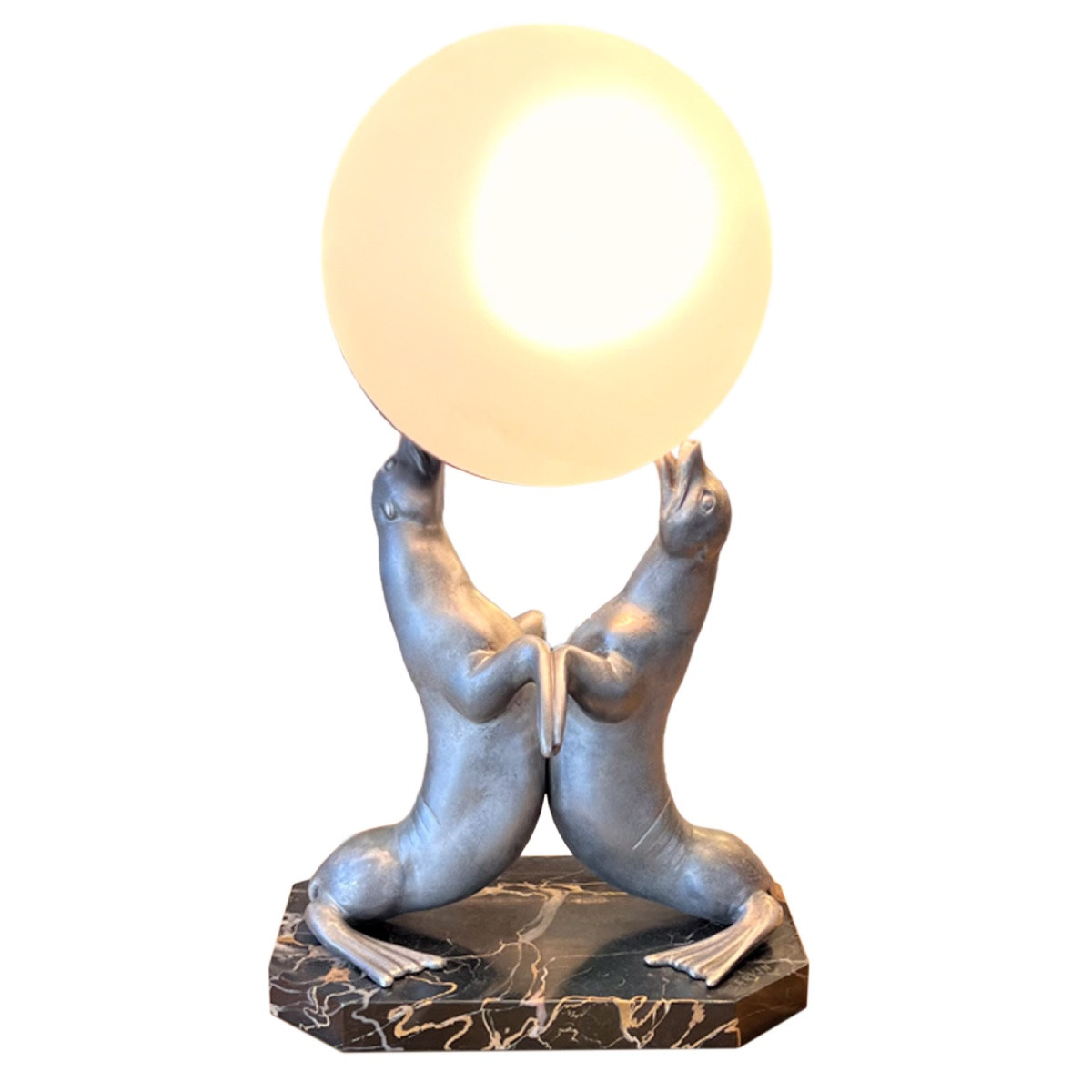 Decorative Table Lamp With Two Buckets Balanced On A Ball, France, 1930s-photo-2