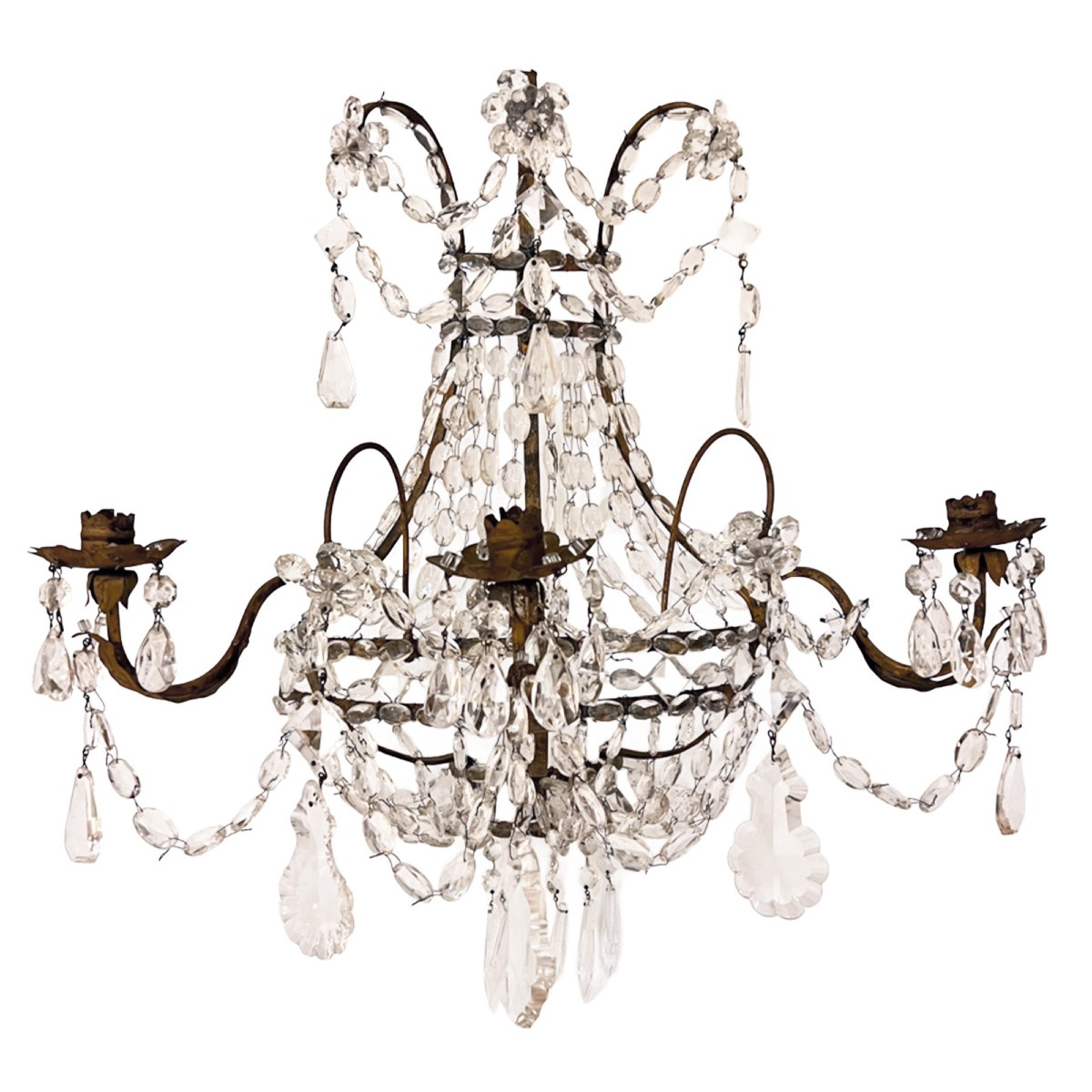  Pair Of French Three-arm Wall Sconces In Gilt Metal And Glass, Dating From The 1920s-photo-4