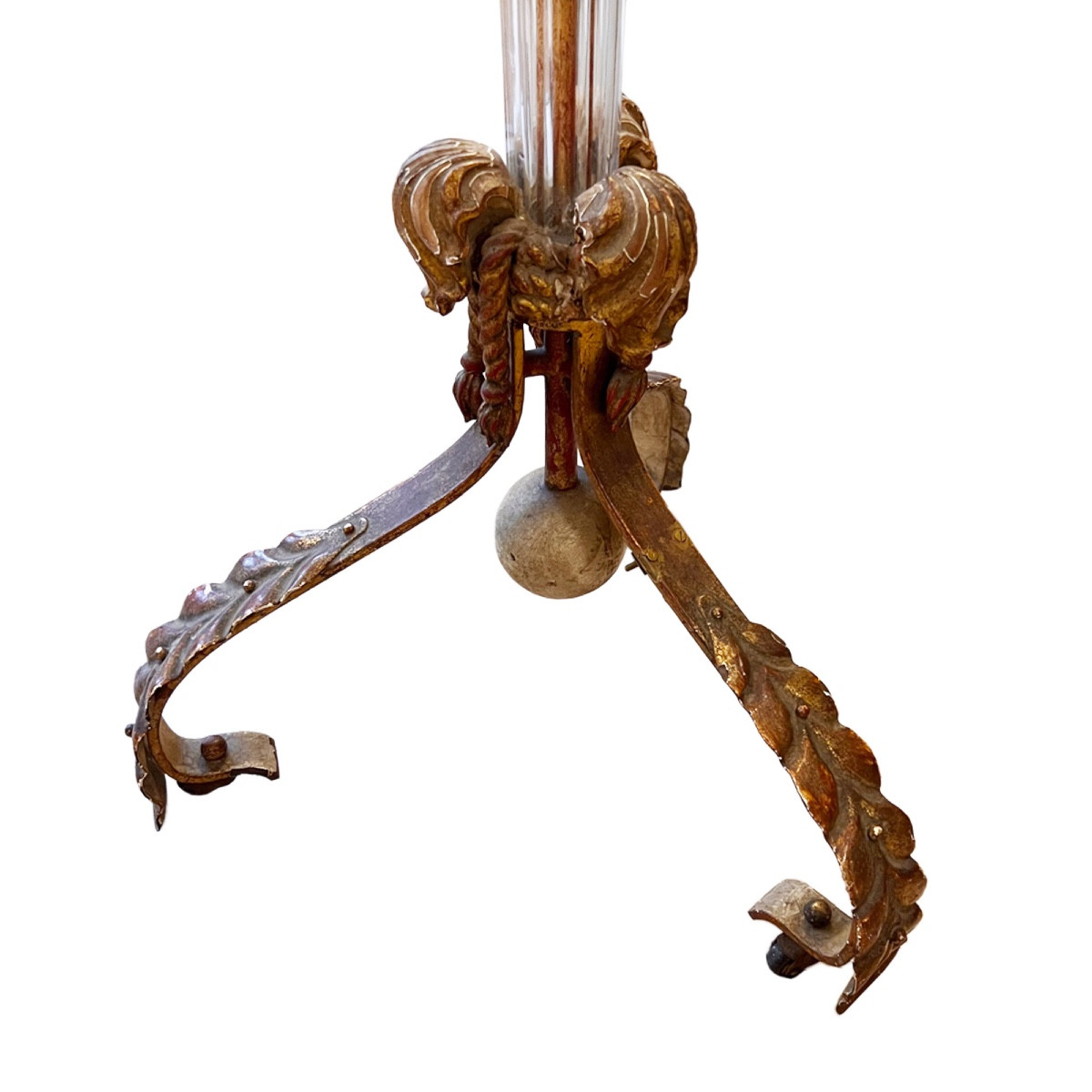 Lampadaire français en verre, bois doré et tôle, style milieu du XXe siècle, vers 1960-photo-2