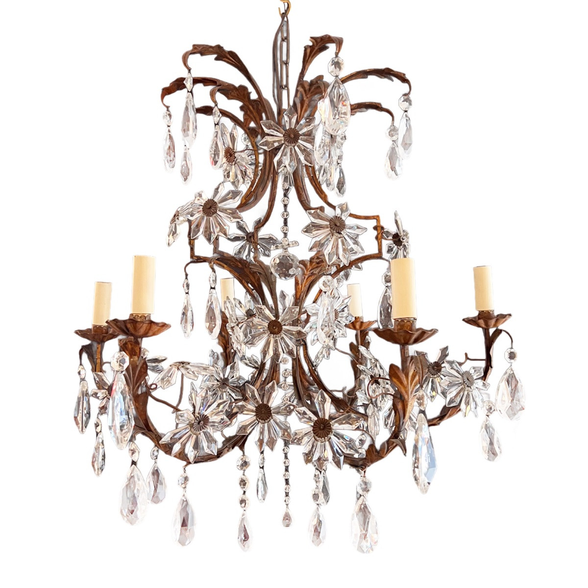 1920s Large French Decorative Chandelier With Six Arms And Floral Motifs-photo-4