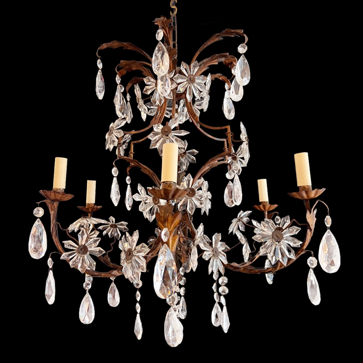 1920s Large French Decorative Chandelier With Six Arms And Floral Motifs-photo-6