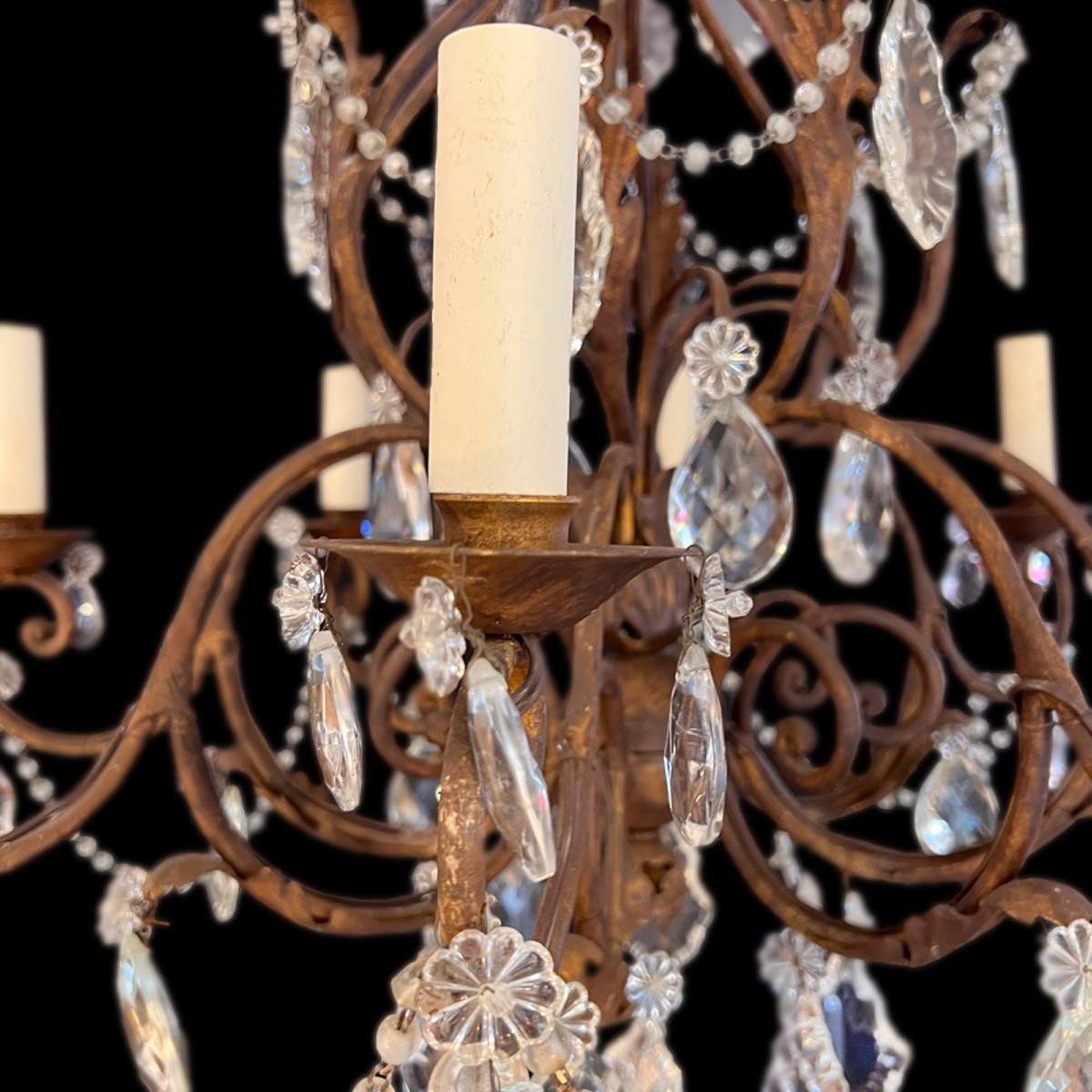 1920sdecorative French Chandelier In Metal And Glass With Eight Arms-photo-8