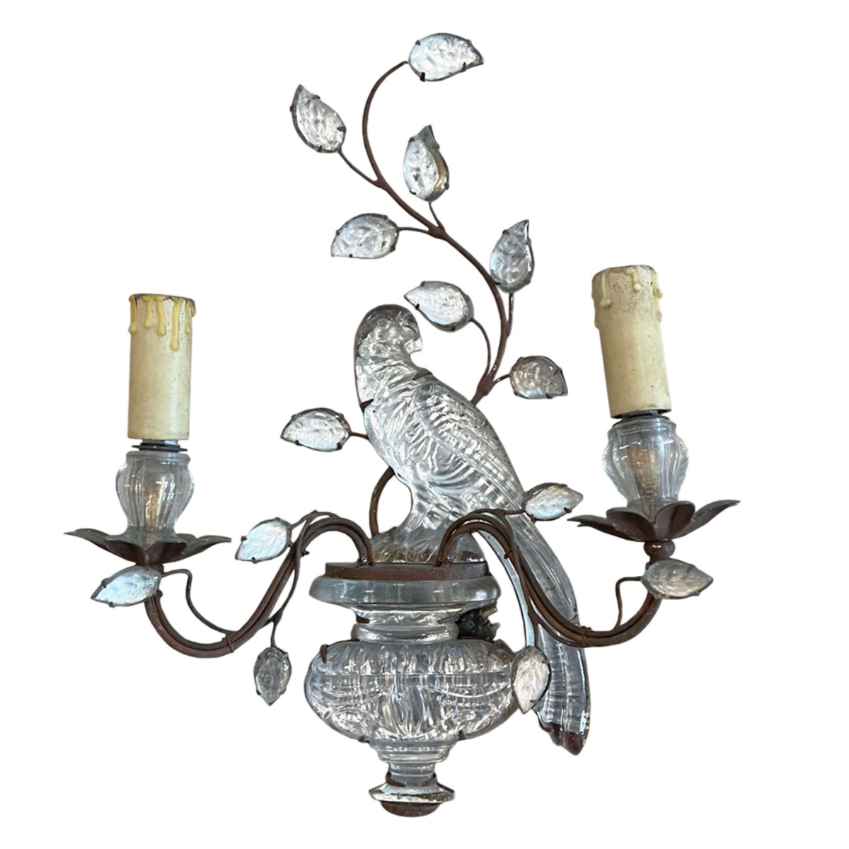Paire d'appliques murales Maison Baguès avec décor perroquet et urne-photo-2