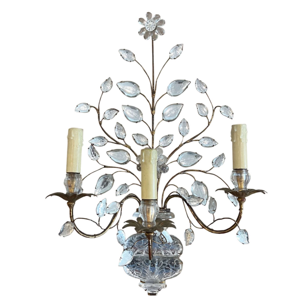 Pair Of Large Maison Baguès Wall Sconces With Urns And Flowers-photo-4