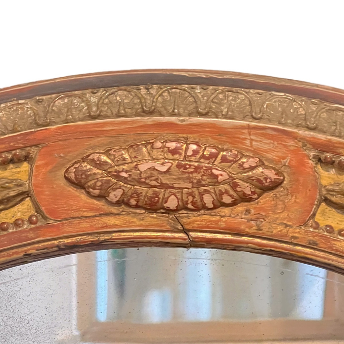 Miroir ovale anglais du XIXe siècle en bois doré avec verre mercurisé d'origine-photo-2