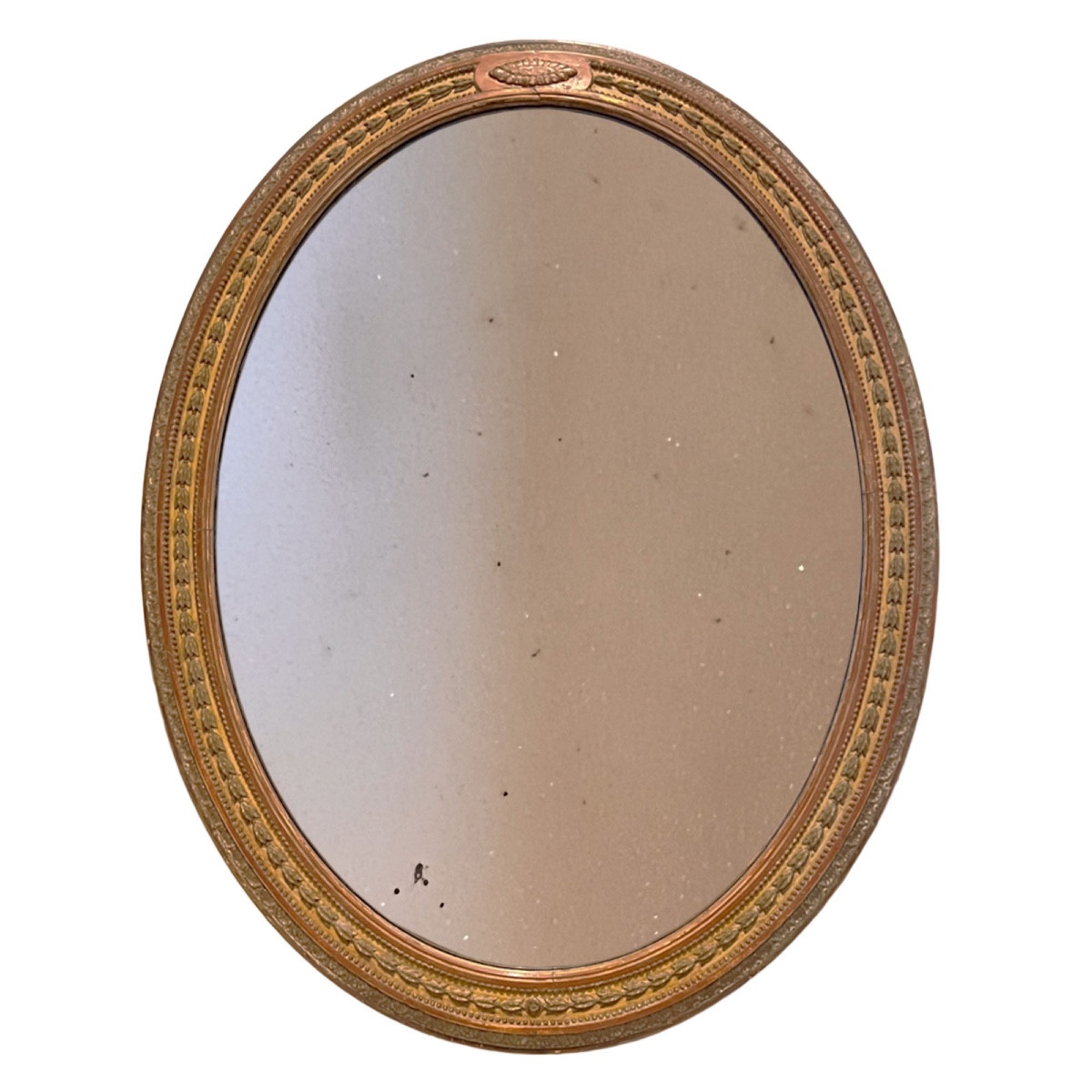 Miroir ovale anglais du XIXe siècle en bois doré avec verre mercurisé d'origine