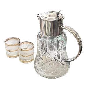 Pichet à limonade ou à cocktail en cristal et plaqué, années 1920