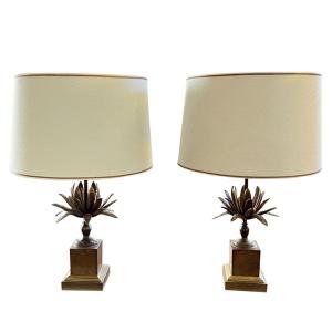 Paire de lampes de table en agave de style Maison Charles