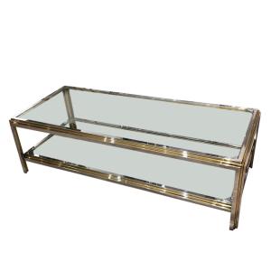 Table basse italienne vintage en chrome et laiton