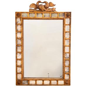 Miroir mural français du XIXe siècle en bois doré, orné d'une paire de colombes, verre mercuris