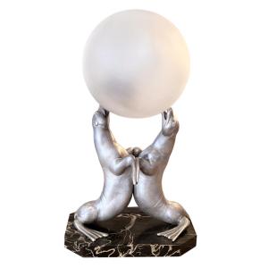 Decorative Table Lamp With Two Buckets Balanced On A Ball, France, 1930s