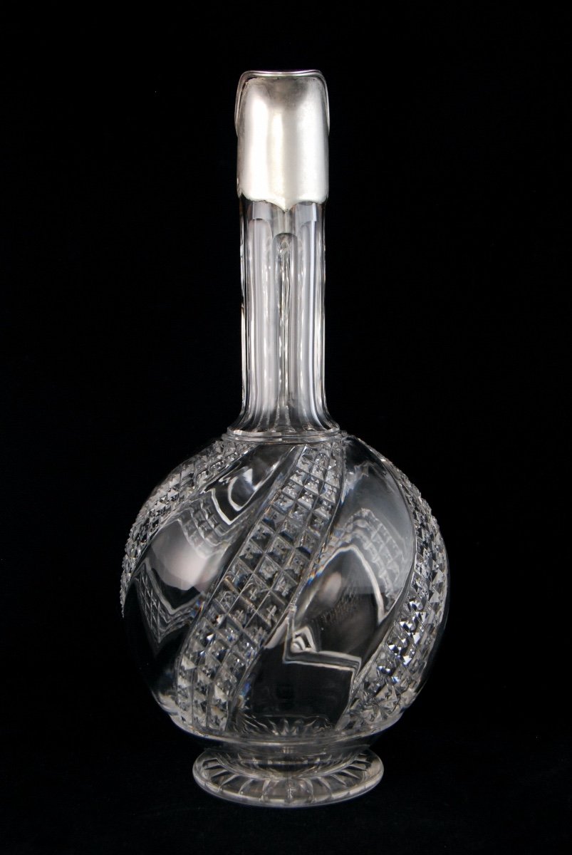 Baccarat - Carafe Ewer In Cut Crystal Mounted In Solid Silver-photo-2