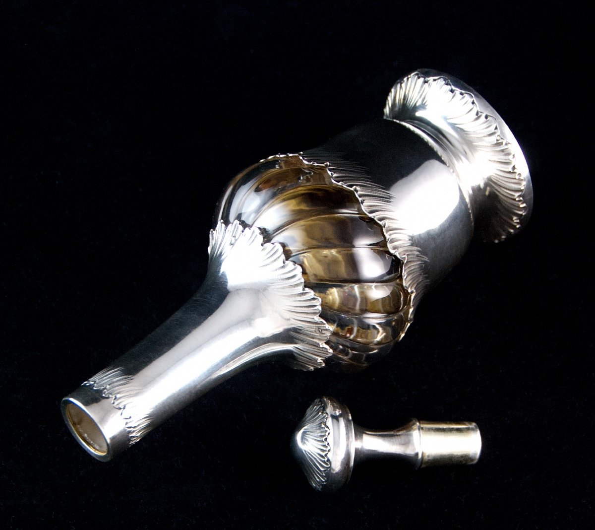 BOULENGER orfèvre et BACCARAT - Carafe en cristal monté d'argent massif et vermeil, Paris XIXe s.-photo-2