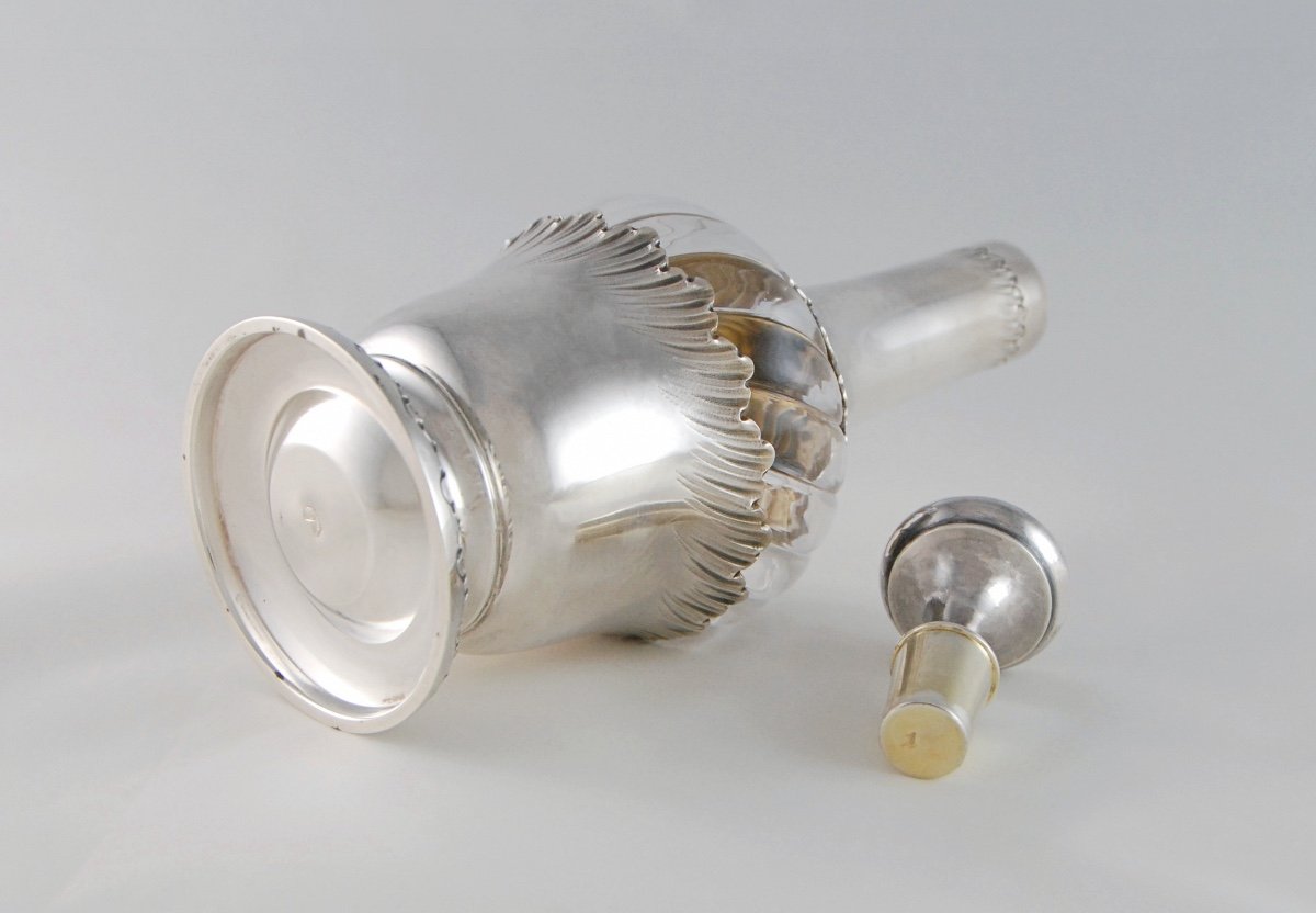 BOULENGER orfèvre et BACCARAT - Carafe en cristal monté d'argent massif et vermeil, Paris XIXe s.-photo-4