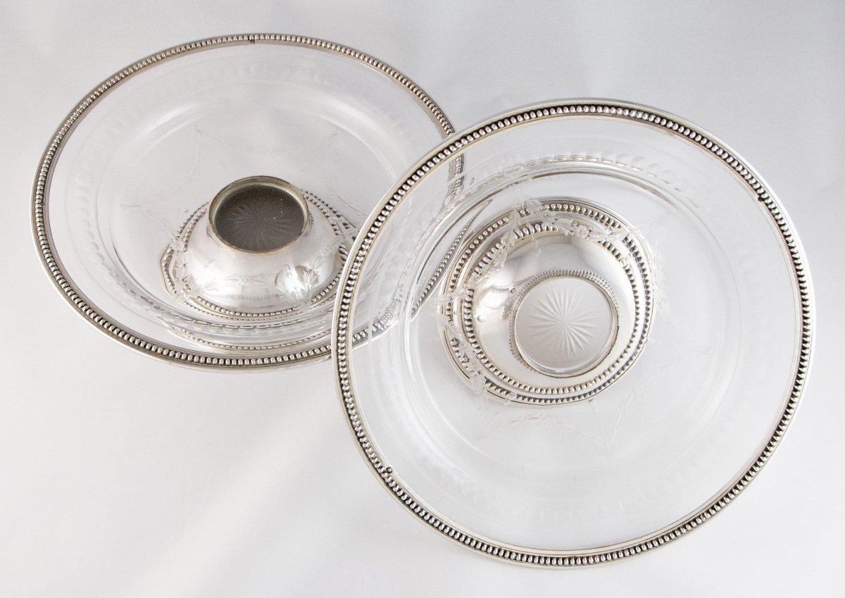 Pair Of Louis XVI Style Sterling Silver Mounted Crystal Lily Of The Valley Cups/dishes By Paul Foucard, Paris-photo-2