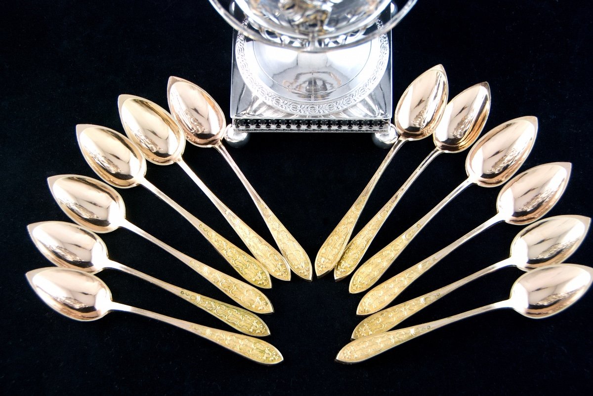 Paris 1809-1819 - Silver Confiturier From Empire Period By Mignerot And 12 Vermeil Spoons-photo-3