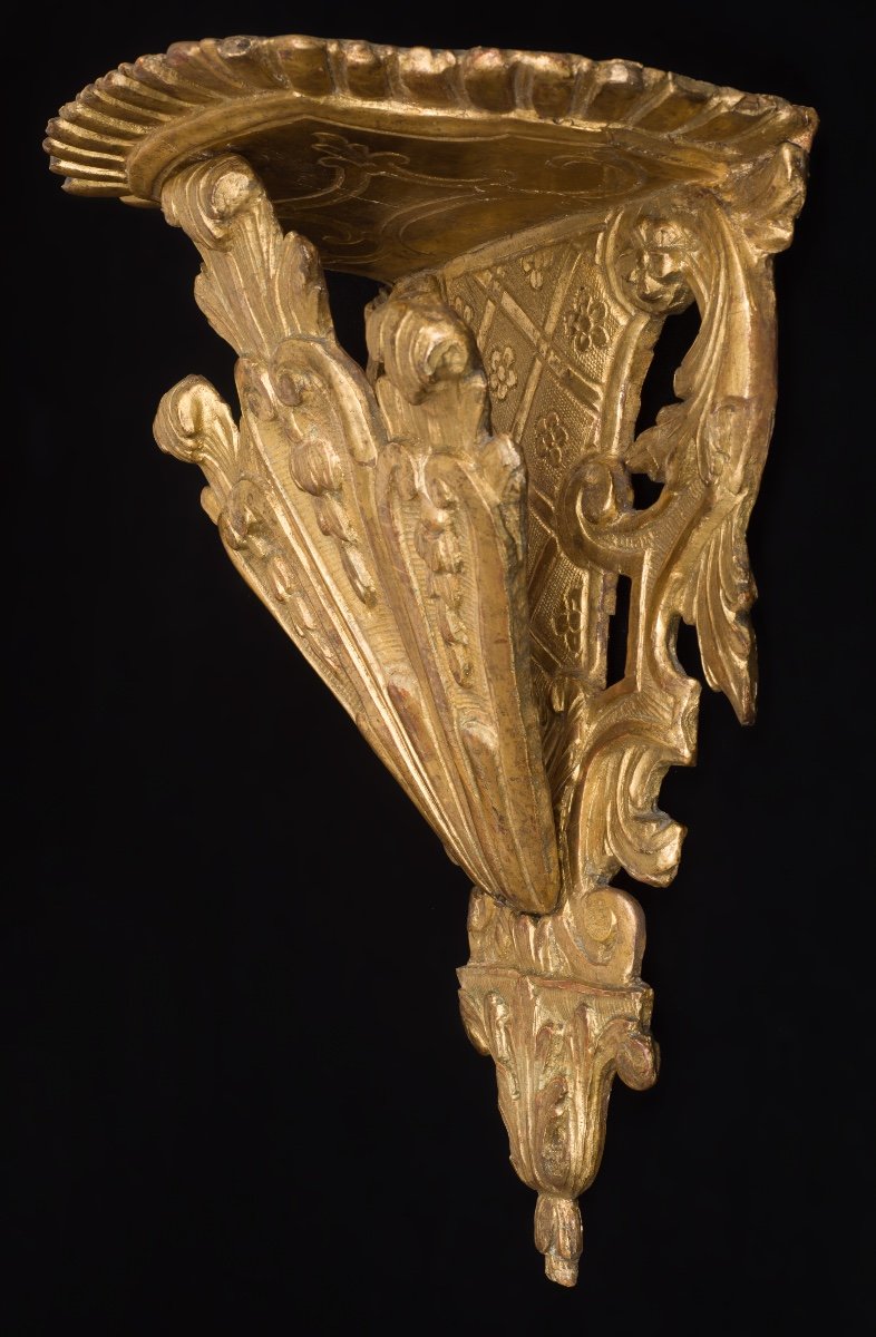 Carved And Gilded Wood Wall Console, Italy, Early 18th Century-photo-2