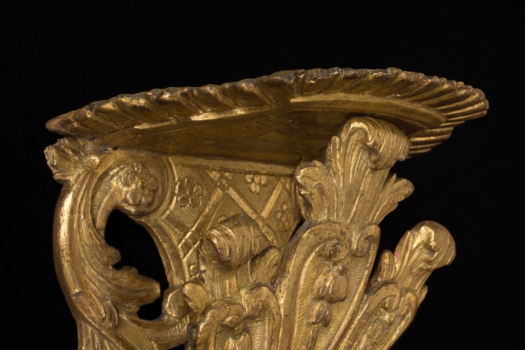 Carved And Gilded Wood Wall Console, Italy, Early 18th Century-photo-3