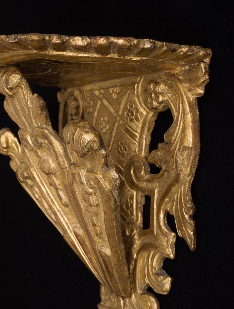 Carved And Gilded Wood Wall Console, Italy, Early 18th Century-photo-4