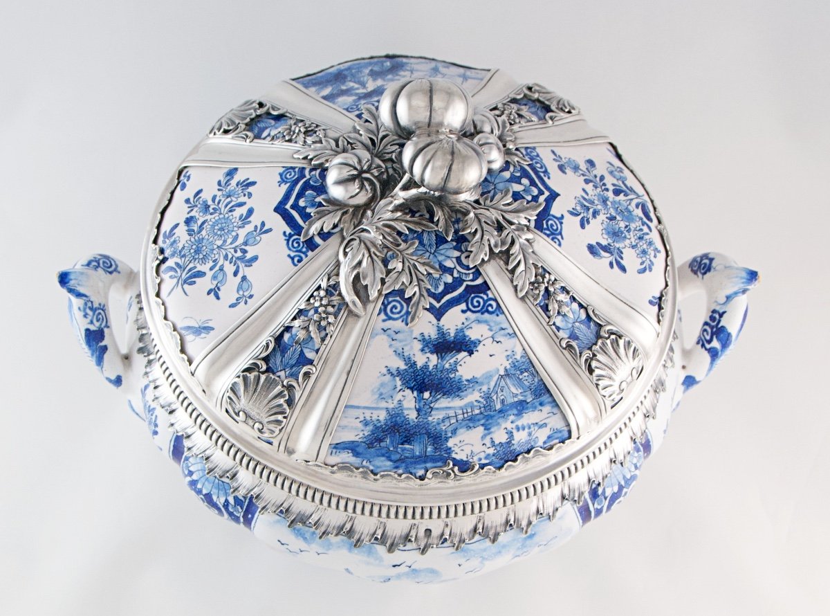 Delft, C.1759 - Louis XV Period Dish Mounted In Solid Silver, By Paulus Van Der Burch-photo-3