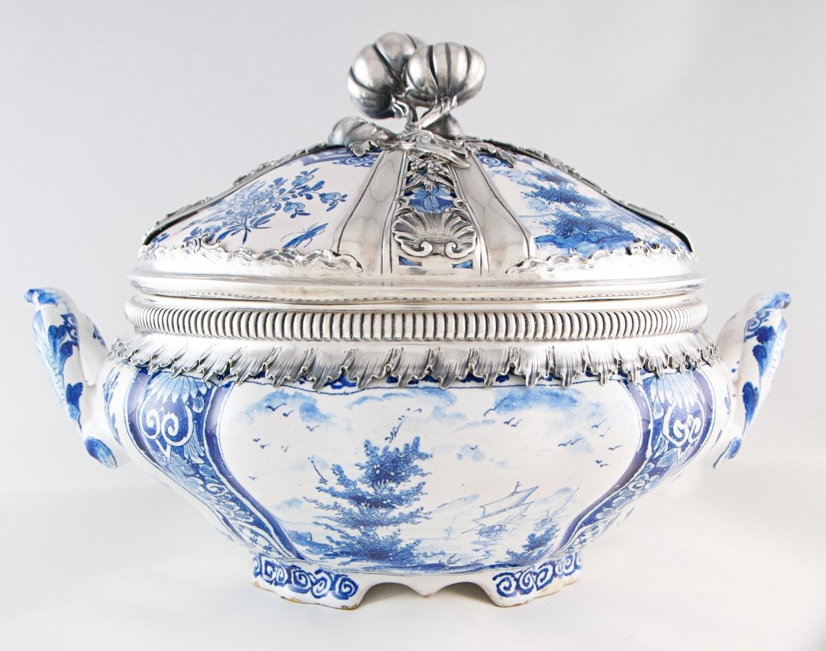 Delft, C.1759 - Louis XV Period Dish Mounted In Solid Silver, By Paulus Van Der Burch-photo-4