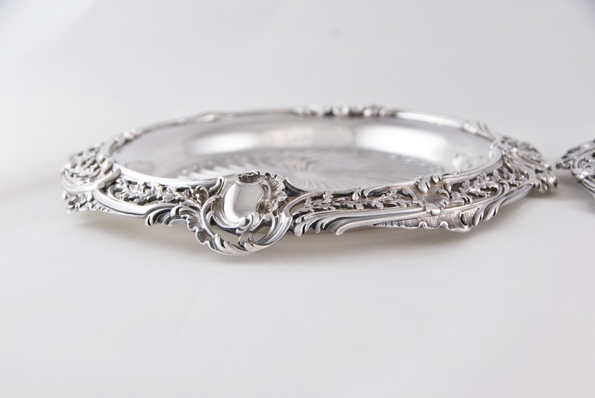 H. SOUFFLOT - Paire de dessous de carafe / bouteille en argent massif rocaille, Paris 1884-1910-photo-2