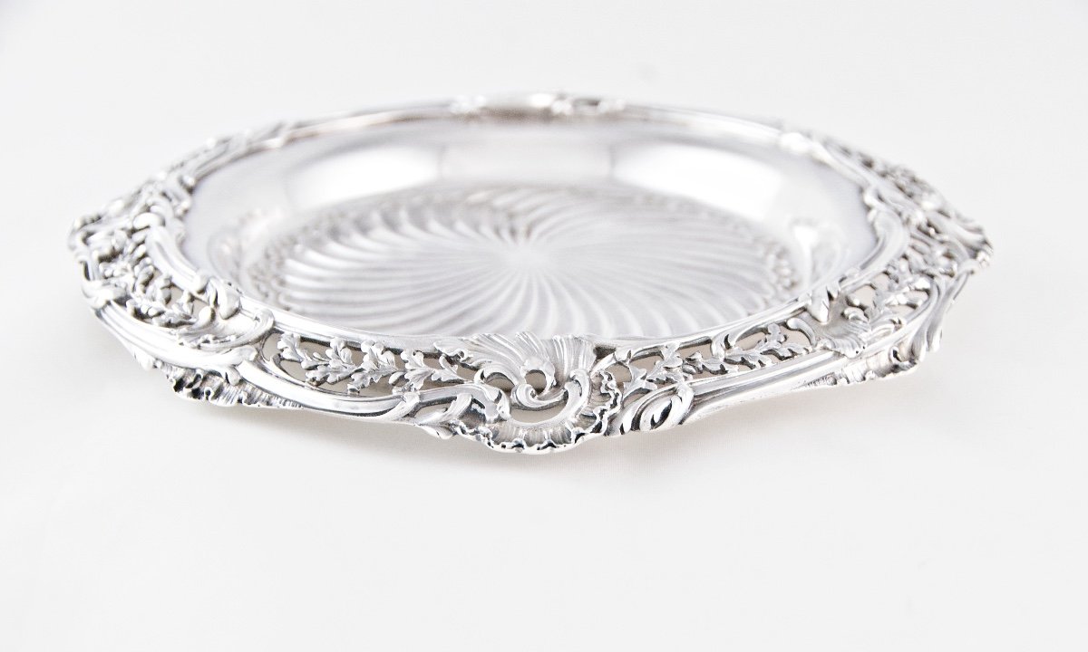 H. SOUFFLOT - Paire de dessous de carafe / bouteille en argent massif rocaille, Paris 1884-1910-photo-4