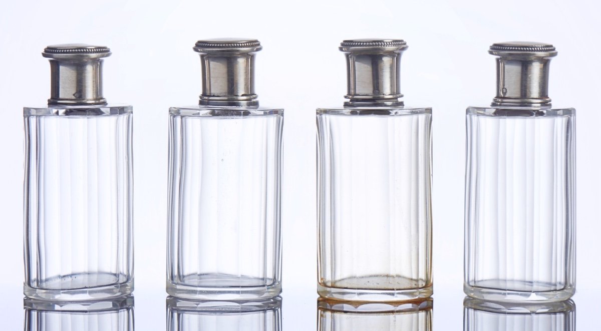 Set Of 2 Perfume Bottles And 2 Sprays In Crystal And Solid Silver, Paris XIXth Century