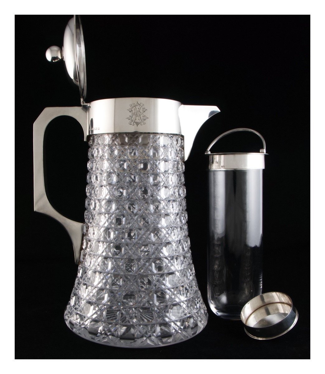 GRINSELL & Sons, 1889 – Carafe à rafraîchir victorienne en argent massif et cristal taillé-photo-4