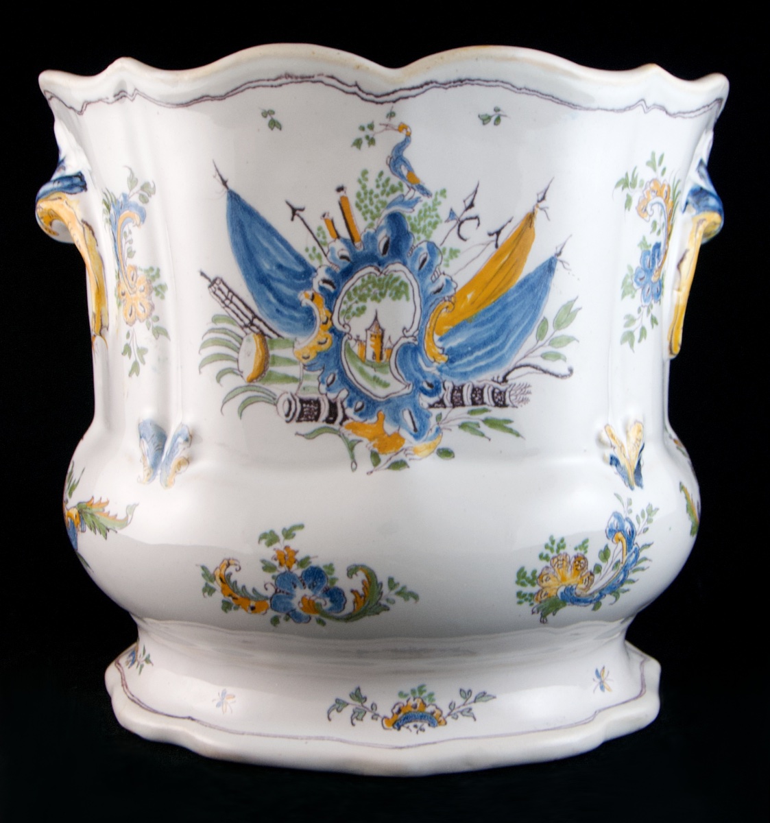 Moustiers - 18th C. Louis XV Wine Cooler, Trophy Decor Known As "de Fontenoy", -photo-1