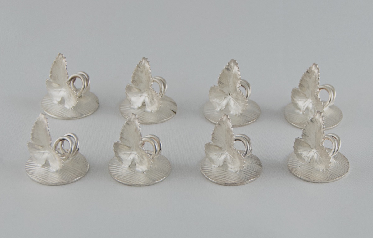 Christofle Paris – Set Of Eight Silver-plated Place Card Holder, “vine Leaf” Model -photo-3
