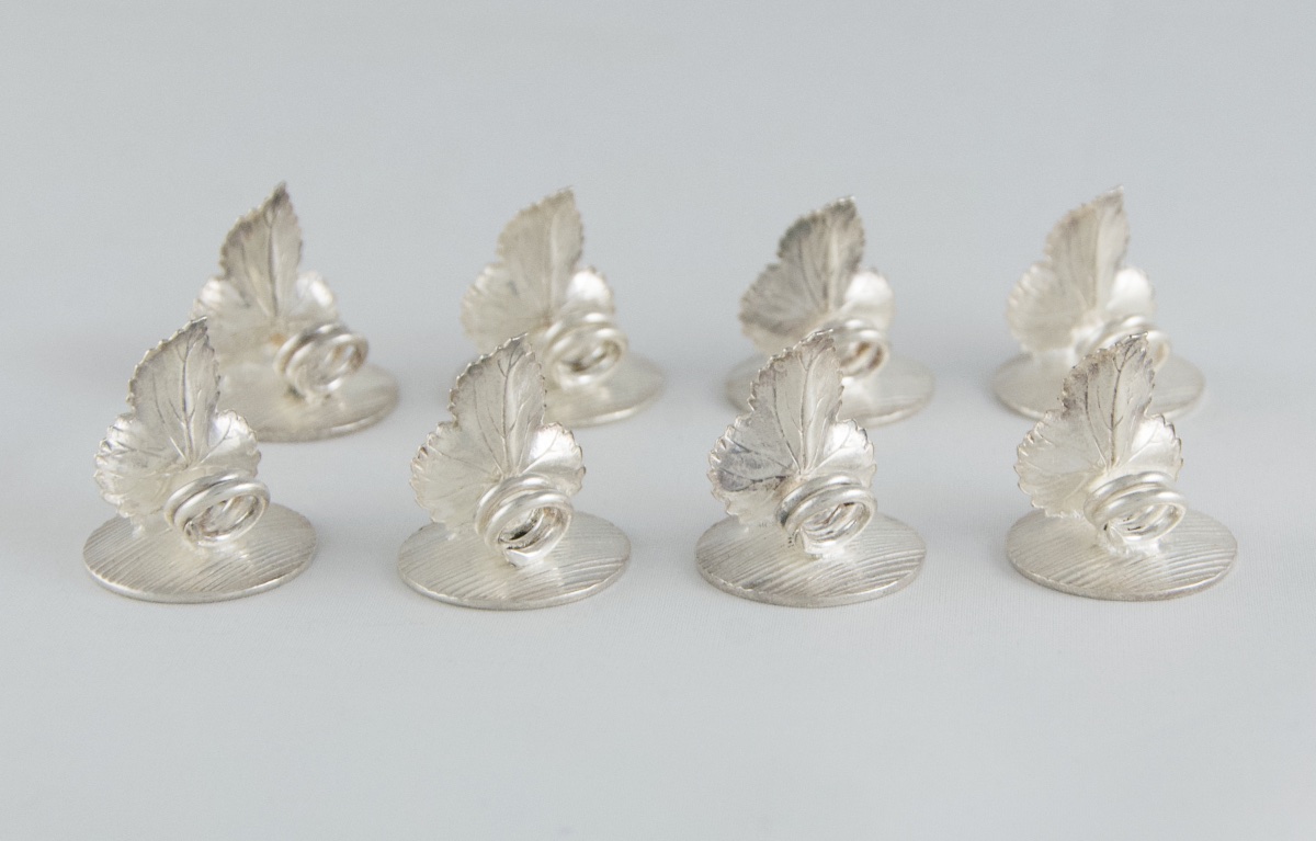 Christofle Paris – Set Of Eight Silver-plated Place Card Holder, “vine Leaf” Model -photo-1