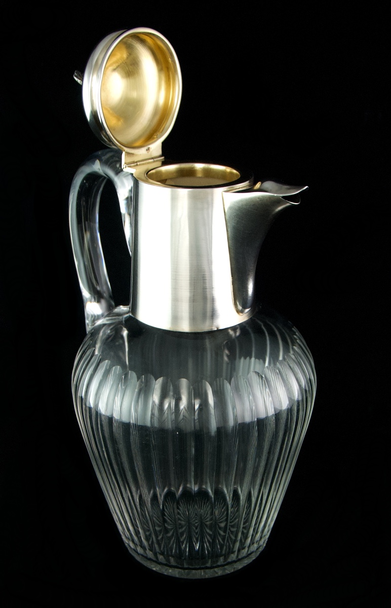 Claret Jug In Cut Crystal, Solid Silver And Vermeil, Attributed To Baccarat, Paris Late 19th C.-photo-2