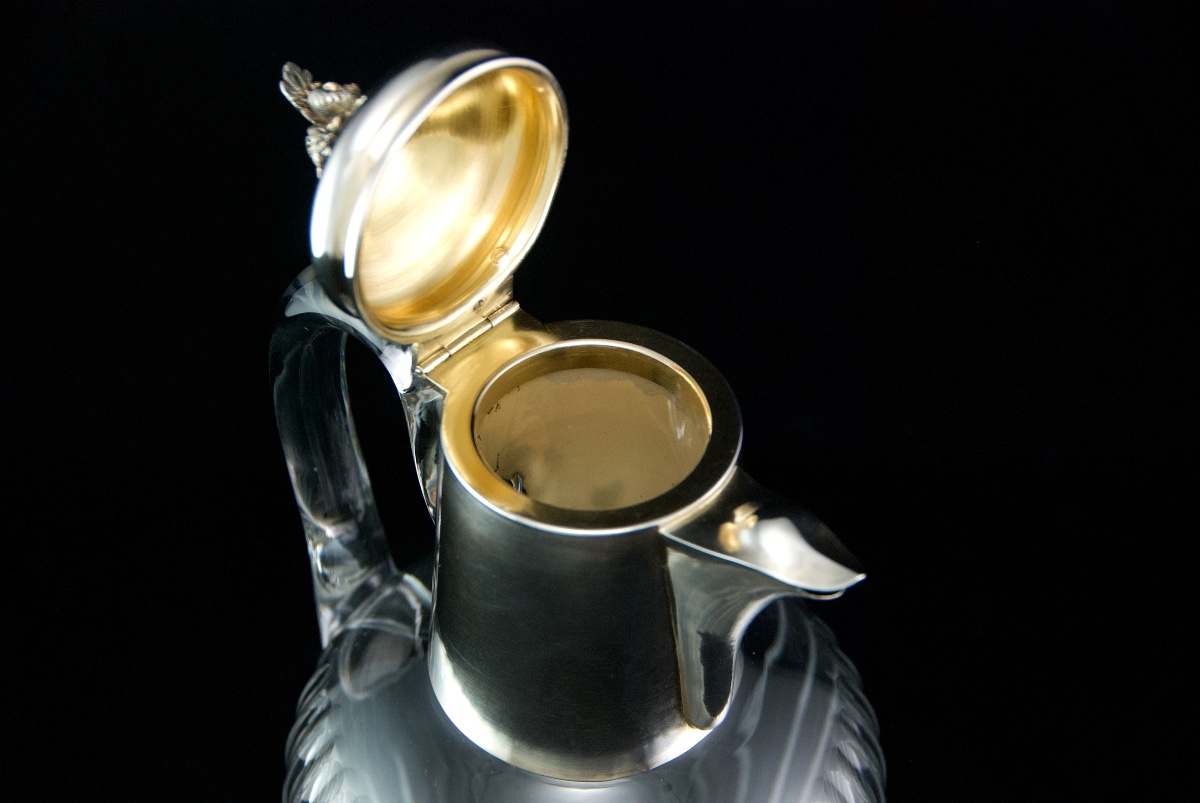Claret Jug In Cut Crystal, Solid Silver And Vermeil, Attributed To Baccarat, Paris Late 19th C.-photo-8