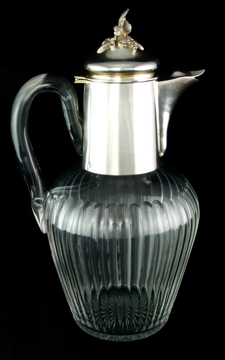 Claret Jug In Cut Crystal, Solid Silver And Vermeil, Attributed To Baccarat, Paris Late 19th C.