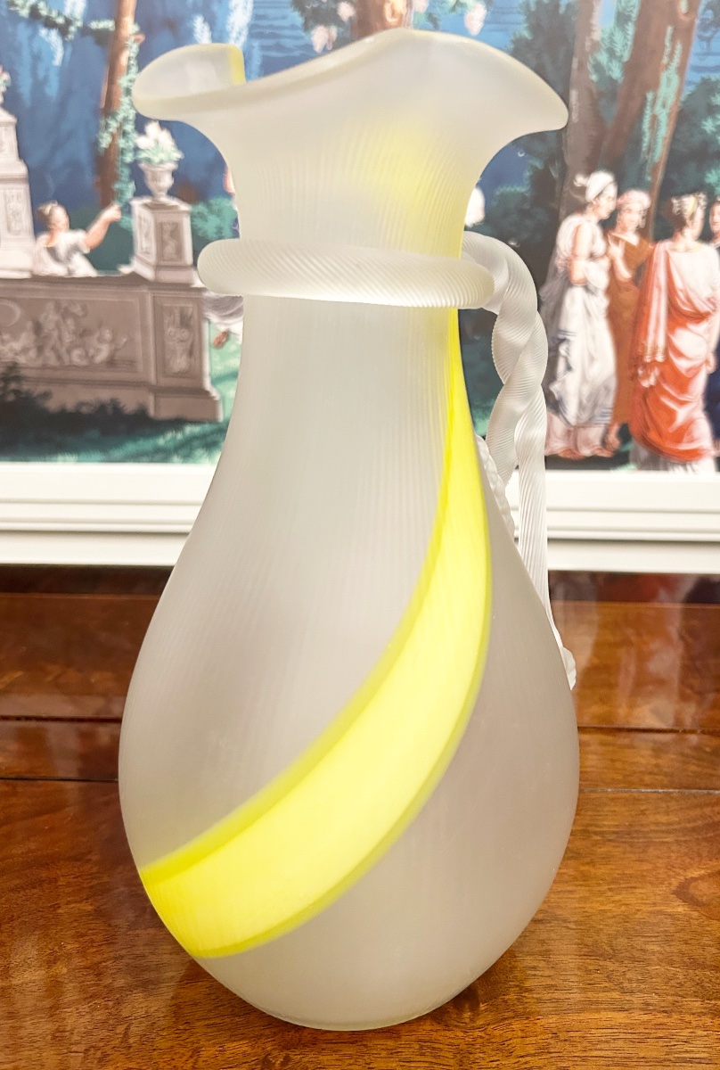 Carafe à rafraîchir en verre soufflé satiné avec réservoir à glace, Murano, fin du XIXe siècle-photo-2