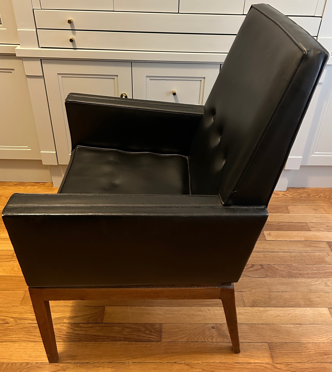 Modernist Armchair In Wood And Black Synthetic Leather, Circa 1960-photo-3