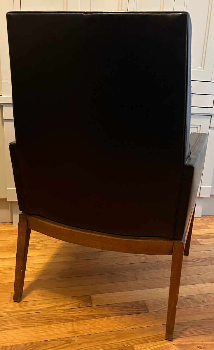 Modernist Armchair In Wood And Black Synthetic Leather, Circa 1960-photo-4