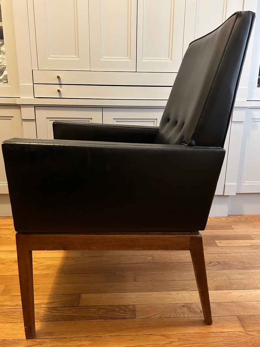 Modernist Armchair In Wood And Black Synthetic Leather, Circa 1960-photo-1