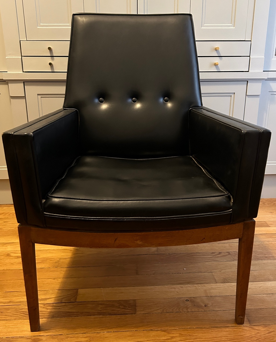Modernist Armchair In Wood And Black Synthetic Leather, Circa 1960-photo-2