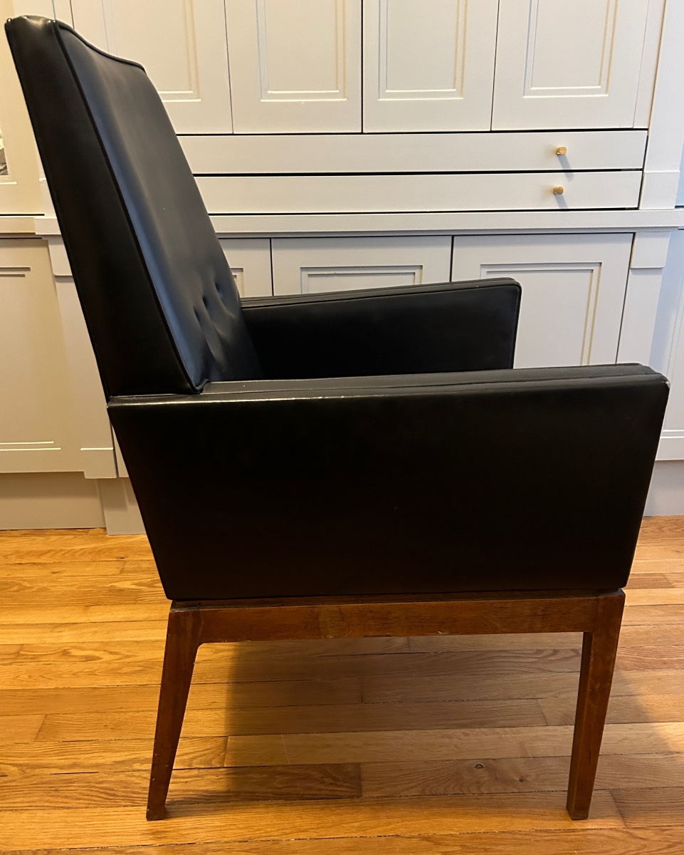 Modernist Armchair In Wood And Black Synthetic Leather, Circa 1960