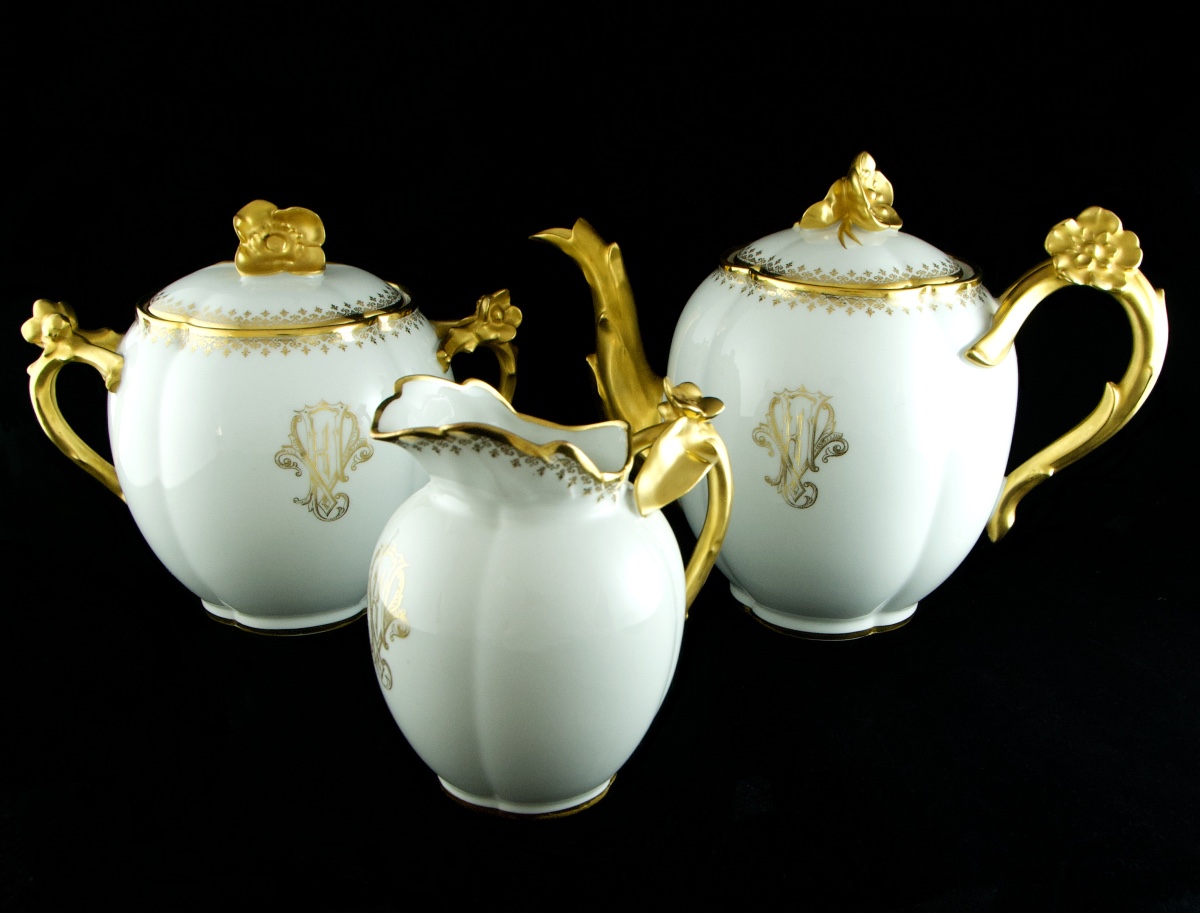 GUÉRIN Limoges – Service à thé café aux fleurs de cerisier de 27 pièces de porcelaine-photo-2