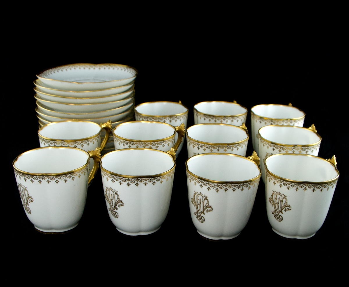 GUÉRIN Limoges – Service à thé café aux fleurs de cerisier de 27 pièces de porcelaine-photo-3