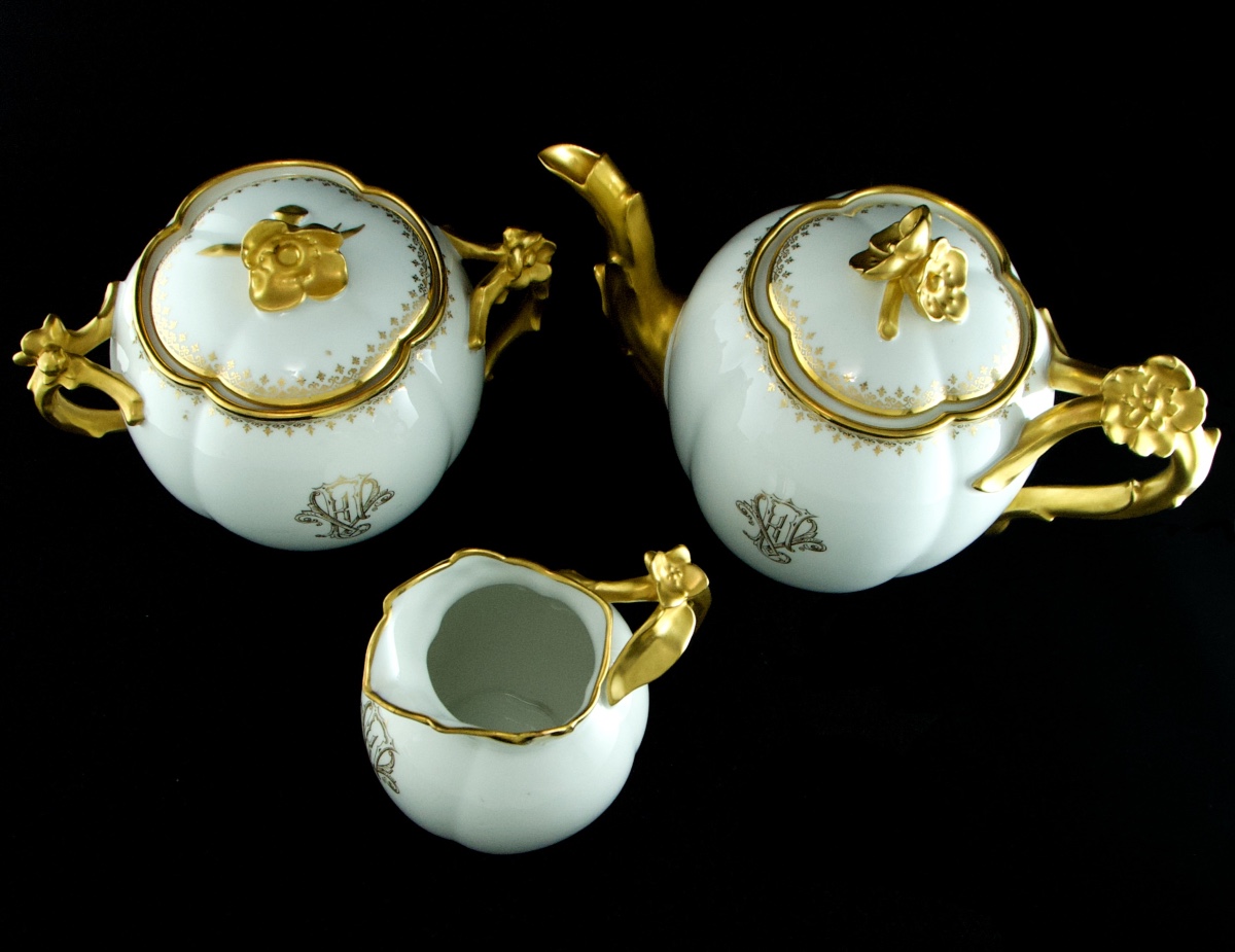 GUÉRIN Limoges – Service à thé café aux fleurs de cerisier de 27 pièces de porcelaine-photo-8