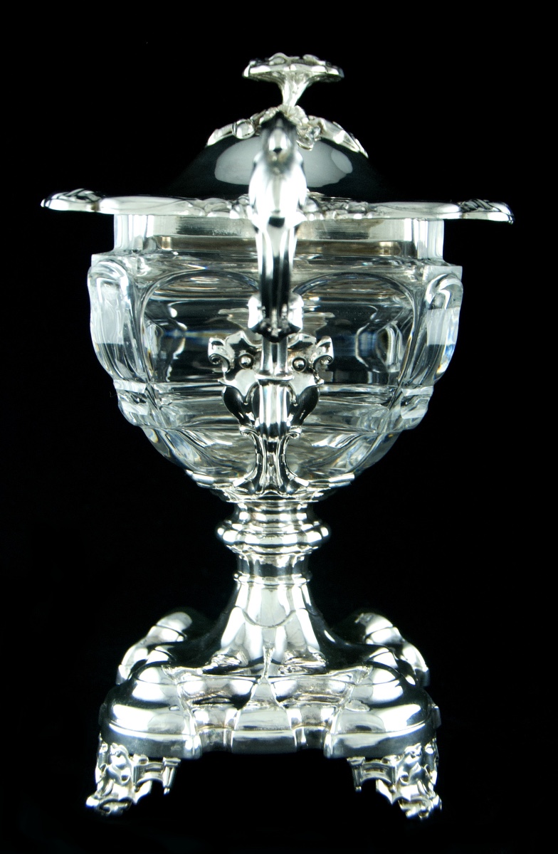 Silver And Crystal Mechanical Sweetmeat Dish With Camellia By Debain, Louis-philippe Period-photo-4